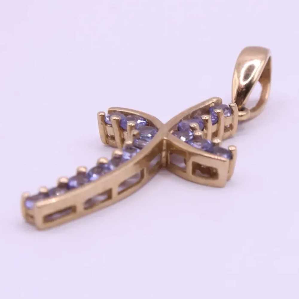 10K Yellow Gold Tanzanite Modern Style Cross Pend… - image 2