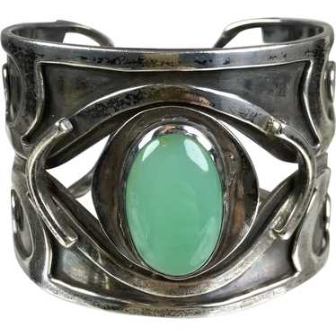 Stunning Large Sterling Silver Chrysoprase Cuff Br