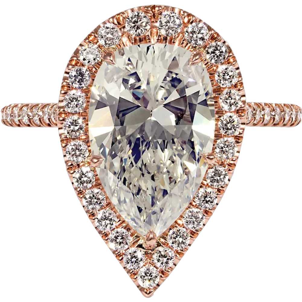 GIA 4.07ct Estate Vintage Pear Diamond Engagement… - image 1