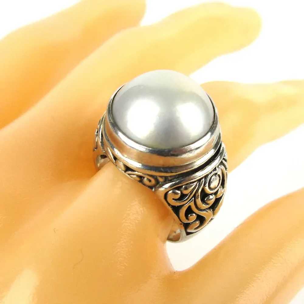 Big White Mabe Cultured Pearl Sterling Silver Rin… - image 2