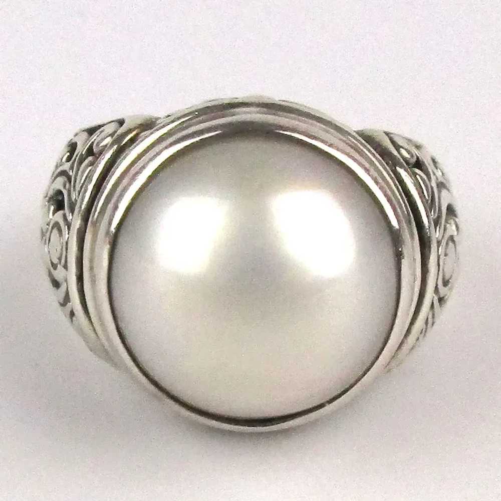 Big White Mabe Cultured Pearl Sterling Silver Rin… - image 3