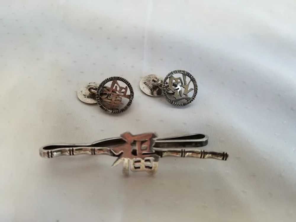 Vintage Silver Chinese Oriental Symbol Cuff Links… - image 5