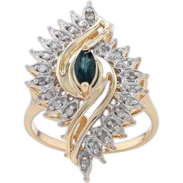 Yellow Gold Sapphire & Diamond Ring - 14k Marquise