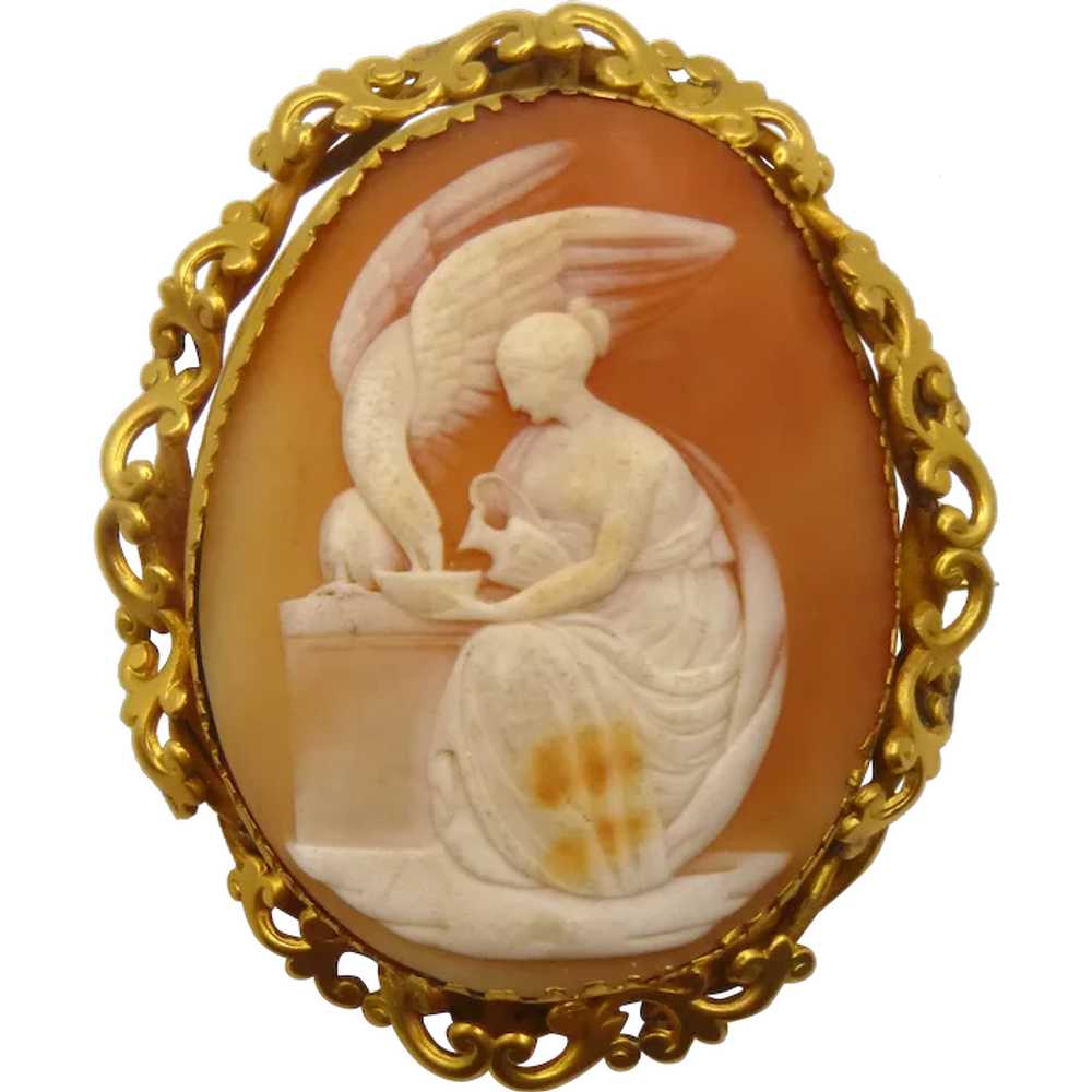 Antique Shell Cameo Hebe and Zeus Drinking Nectar… - image 1