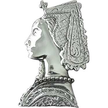 Sterling Pin Lady Face Art Deco - image 1