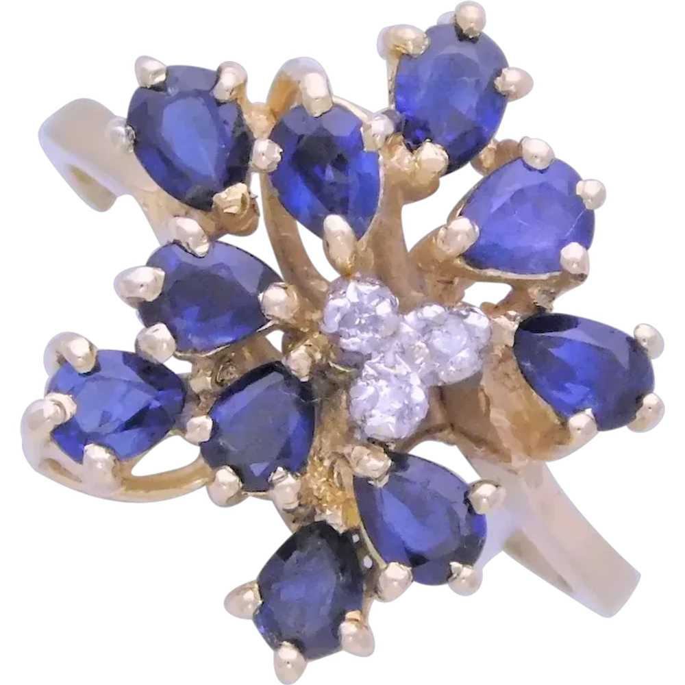 Vintage 14k Gold Sapphire and Diamond Cluster Ring - image 1
