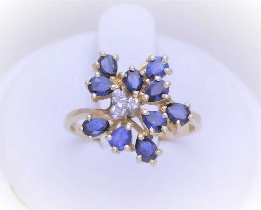 Vintage 14k Gold Sapphire and Diamond Cluster Ring - image 2