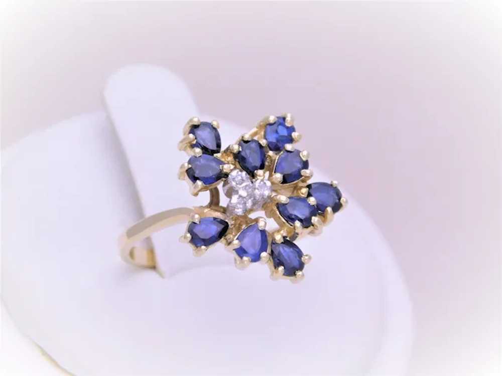 Vintage 14k Gold Sapphire and Diamond Cluster Ring - image 4