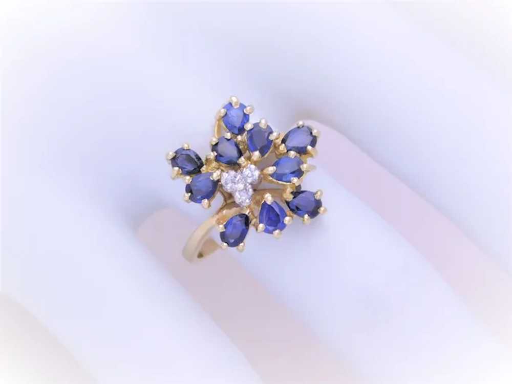 Vintage 14k Gold Sapphire and Diamond Cluster Ring - image 5