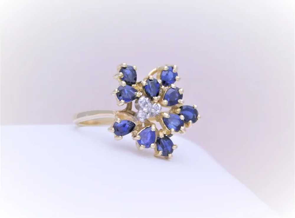 Vintage 14k Gold Sapphire and Diamond Cluster Ring - image 6