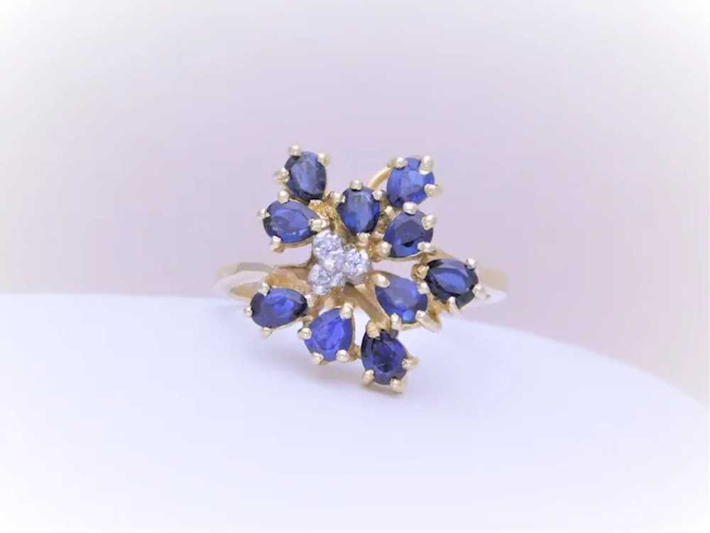 Vintage 14k Gold Sapphire and Diamond Cluster Ring - image 7