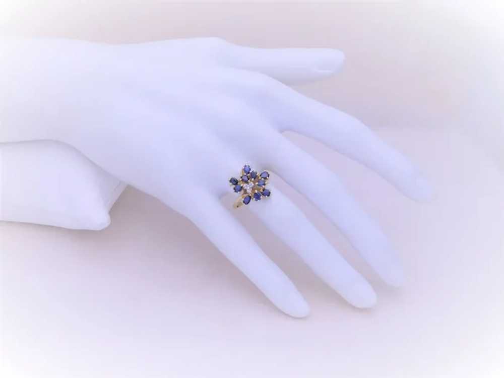 Vintage 14k Gold Sapphire and Diamond Cluster Ring - image 8