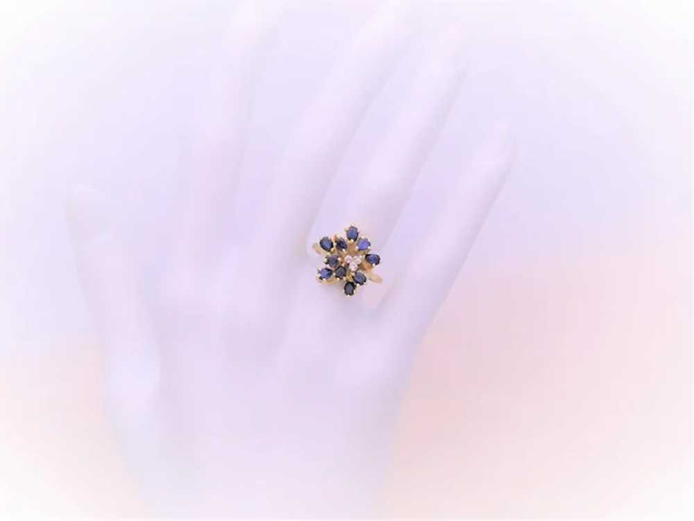 Vintage 14k Gold Sapphire and Diamond Cluster Ring - image 9