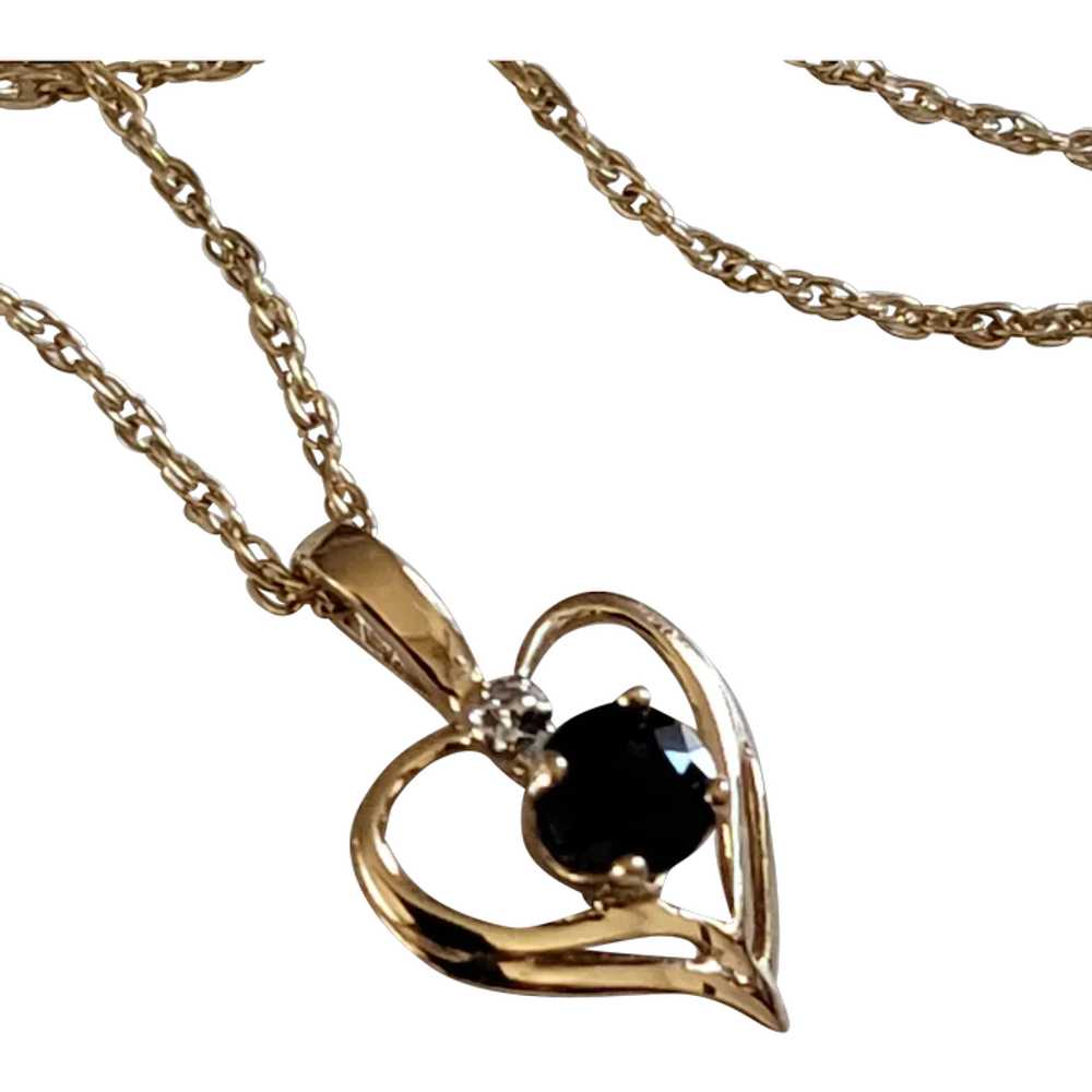 10K Gold Sapphire Heart with 14K Chain Necklace - image 1
