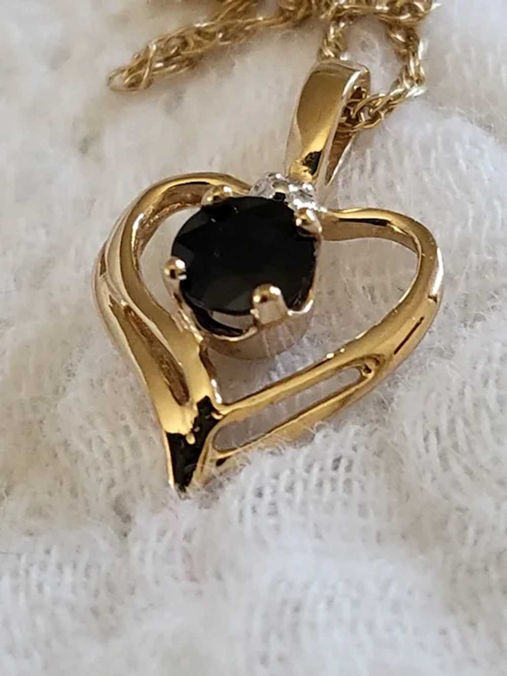 10K Gold Sapphire Heart with 14K Chain Necklace - image 2