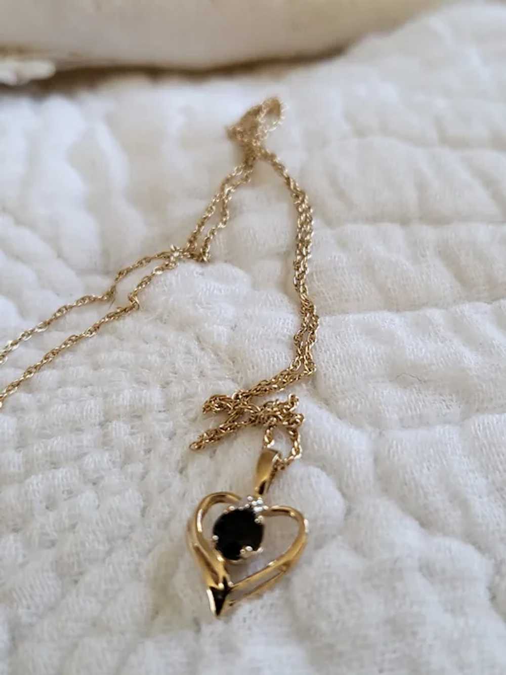 10K Gold Sapphire Heart with 14K Chain Necklace - image 3