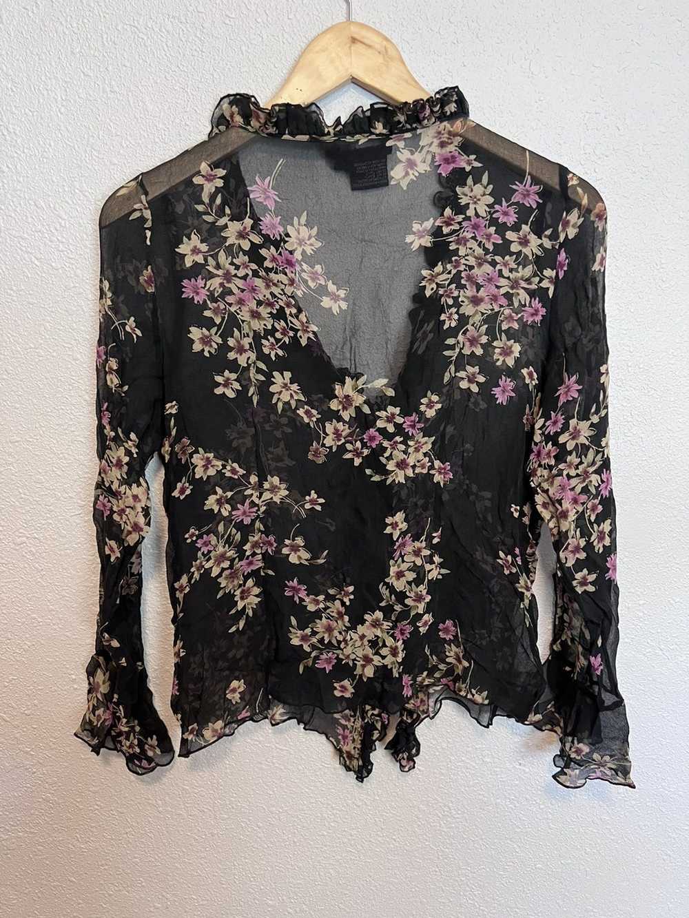 Vintage Vintage 90s Y2K 100% Silk Sheer Floral Bl… - image 2