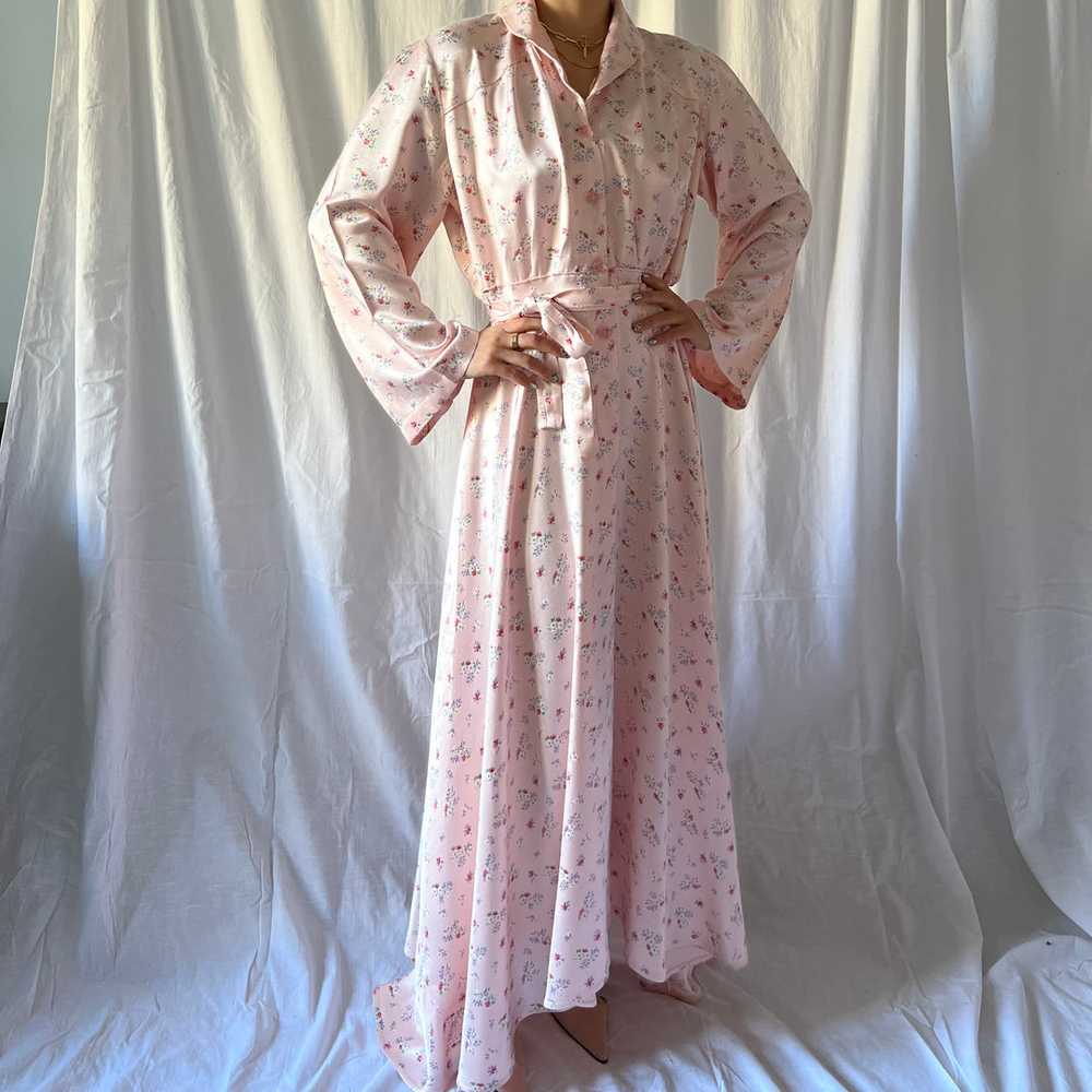 1930s floral gown robe soft pink silk satin - image 11