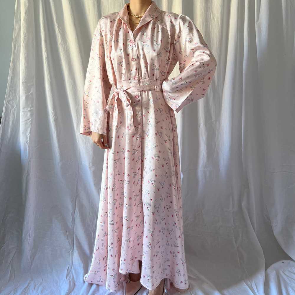 1930s floral gown robe soft pink silk satin - image 2