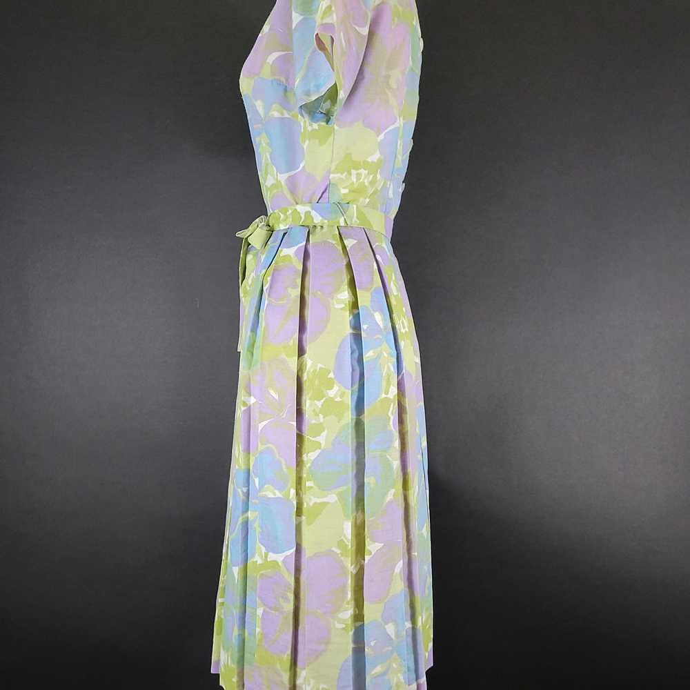 50s Floral Pleated Linen Day Dress - image 6