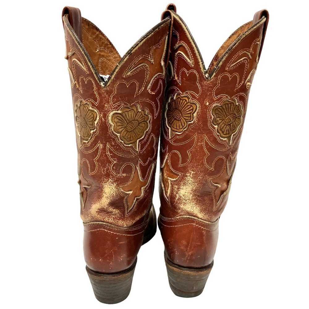 Unkwn Vtg 70's Texas USA Leather FLORAL INLAY Cow… - image 11