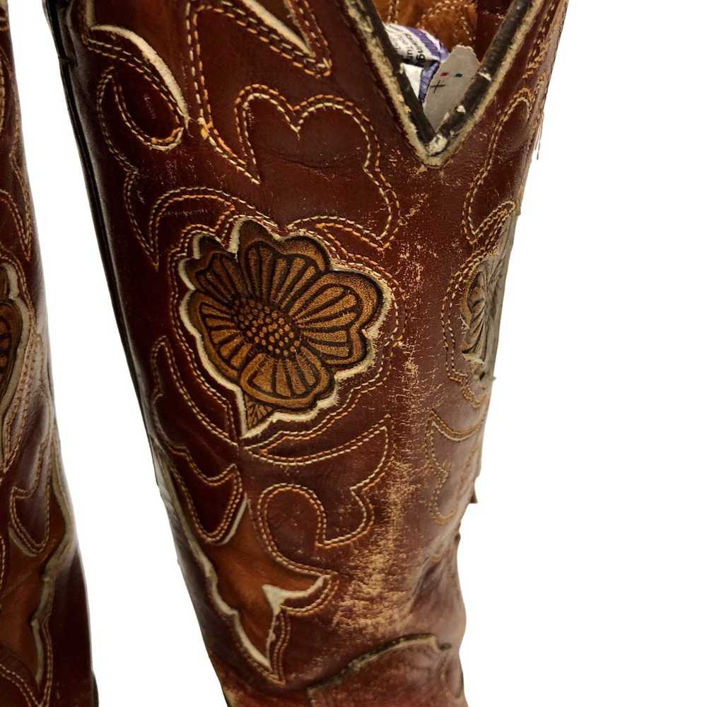 Unkwn Vtg 70's Texas USA Leather FLORAL INLAY Cow… - image 12