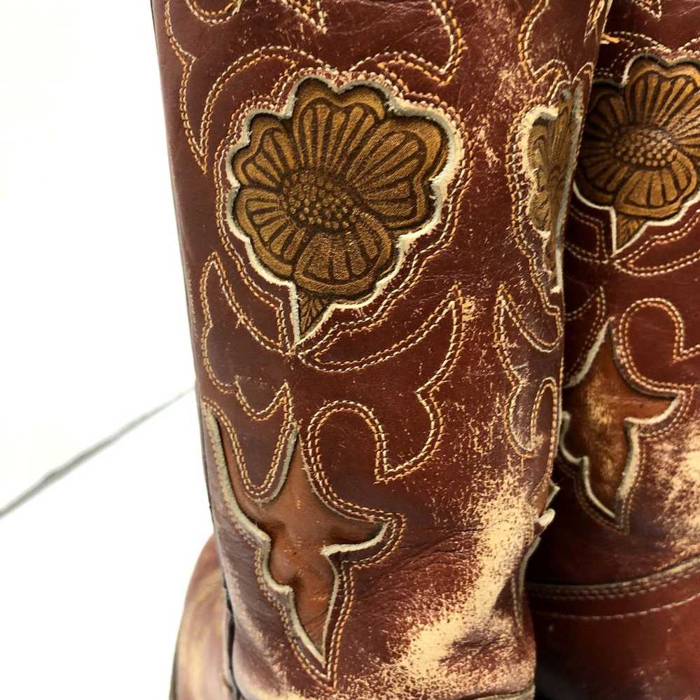 Unkwn Vtg 70's Texas USA Leather FLORAL INLAY Cow… - image 9