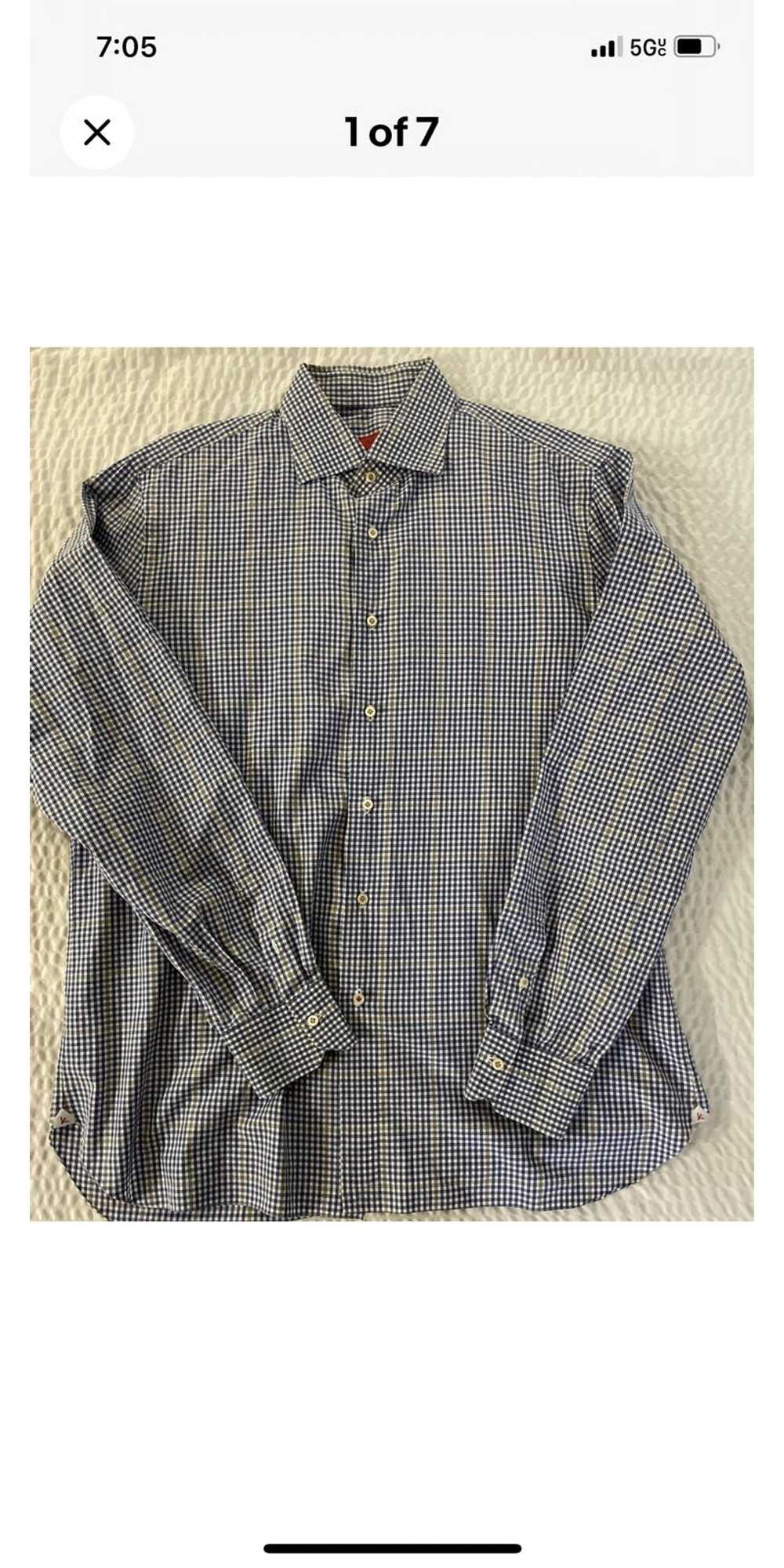 Isaia Windowpane Check Print Shirt - image 1