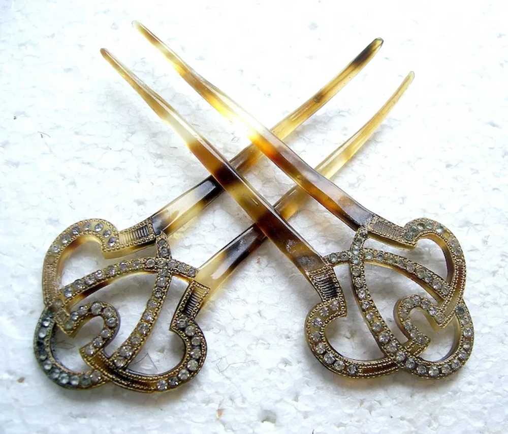 Early 20th century matched pair of rhinestone hai… - image 2