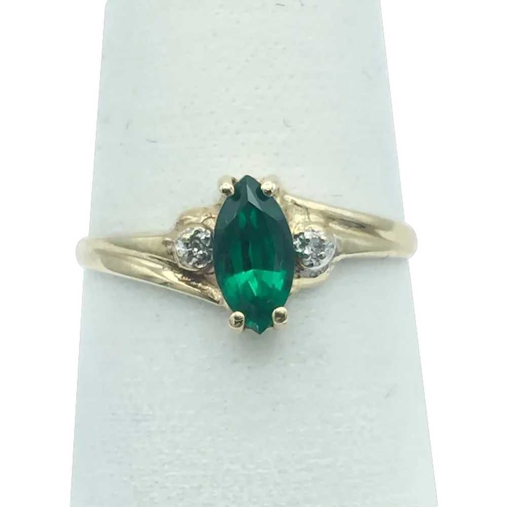 14K Lab Emerald & Diamond Ring - image 1