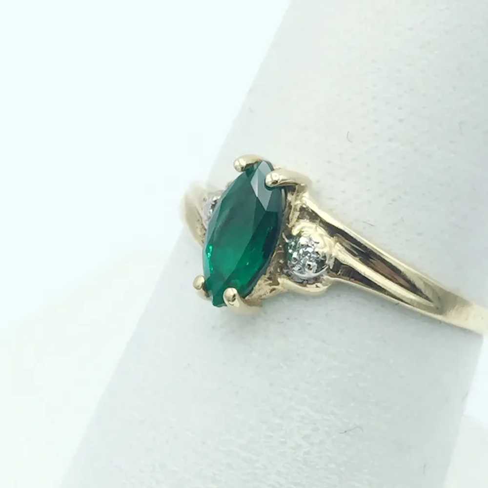 14K Lab Emerald & Diamond Ring - image 2