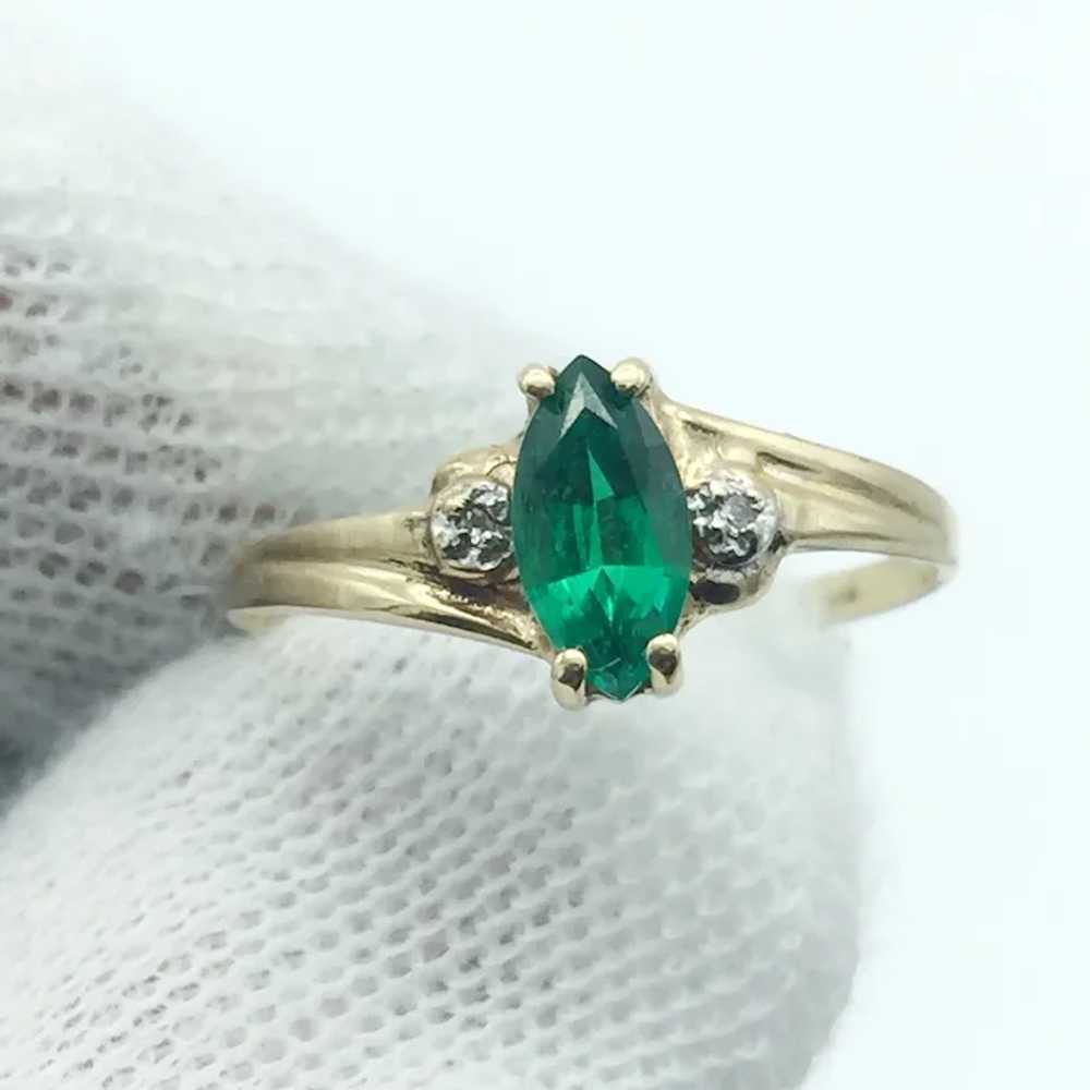 14K Lab Emerald & Diamond Ring - image 5