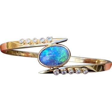 Australian Opal and Diamond Bypass Bangle