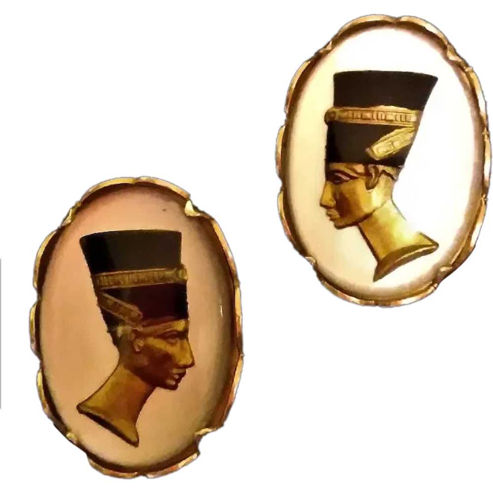 Cufflinks Egyptian Nefertiti Intaglio Essex Glass… - image 1