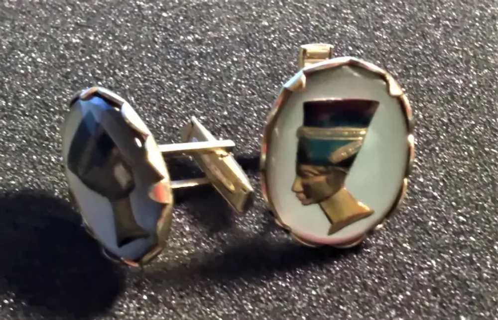 Cufflinks Egyptian Nefertiti Intaglio Essex Glass… - image 4