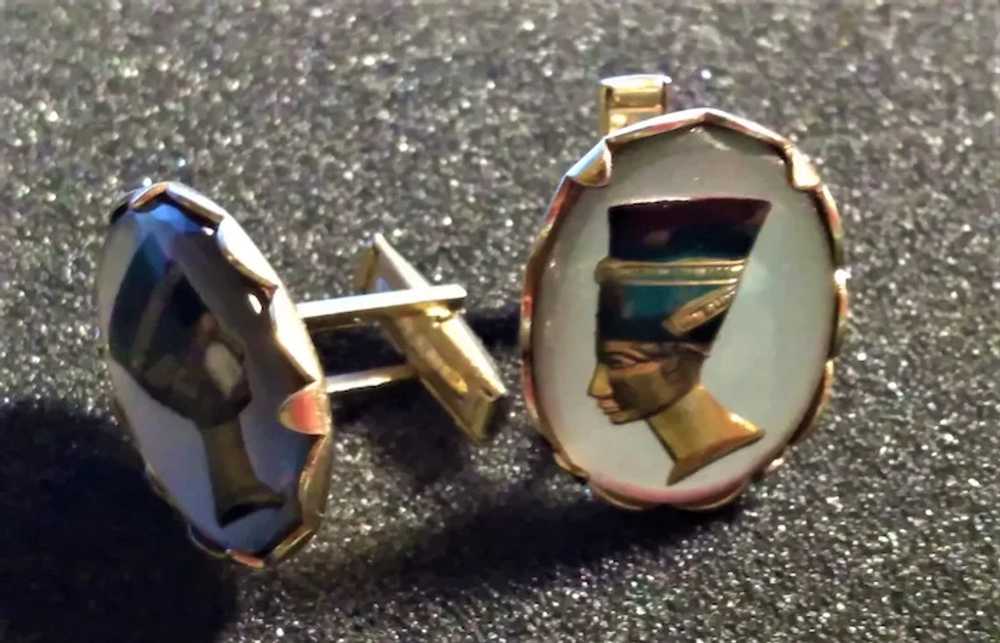 Cufflinks Egyptian Nefertiti Intaglio Essex Glass… - image 6
