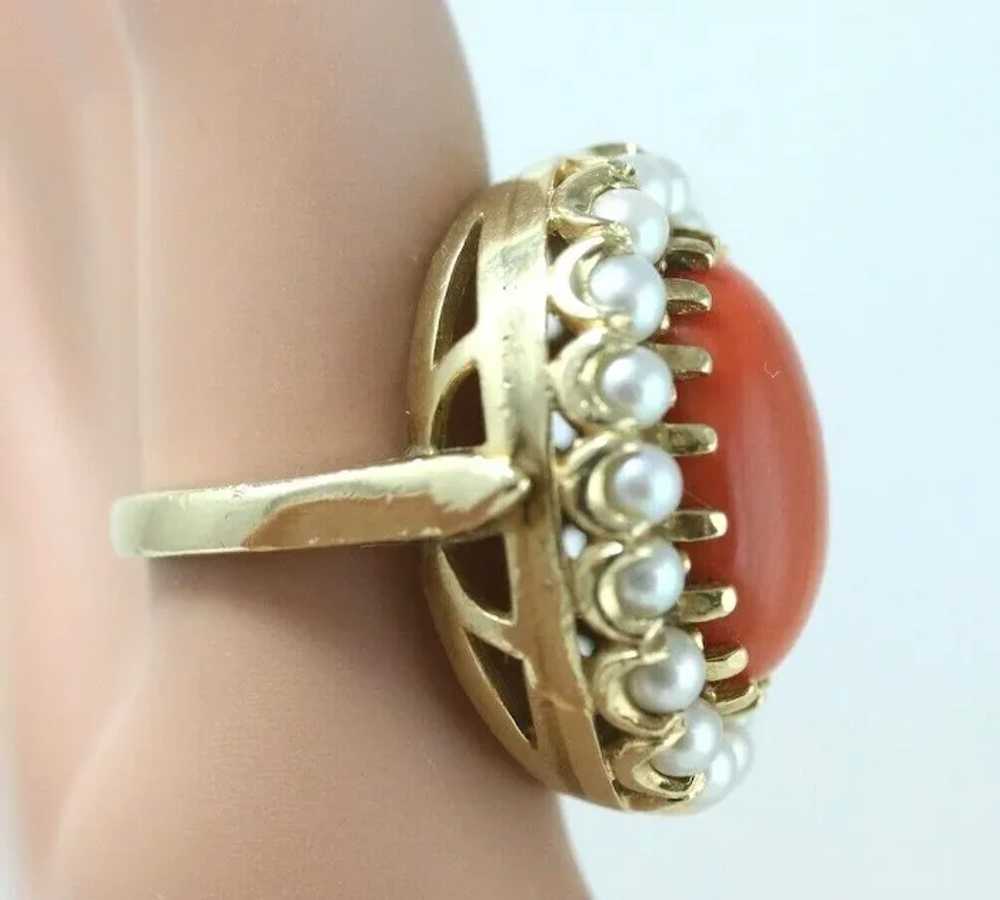 Antique 14k Yellow Gold Natural Coral Cocktail Ri… - image 2