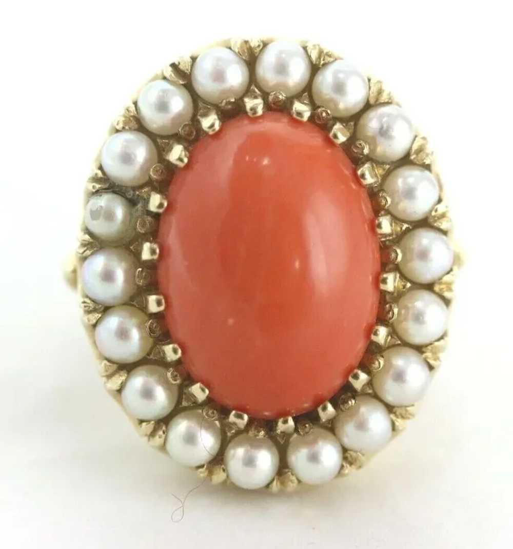 Antique 14k Yellow Gold Natural Coral Cocktail Ri… - image 3