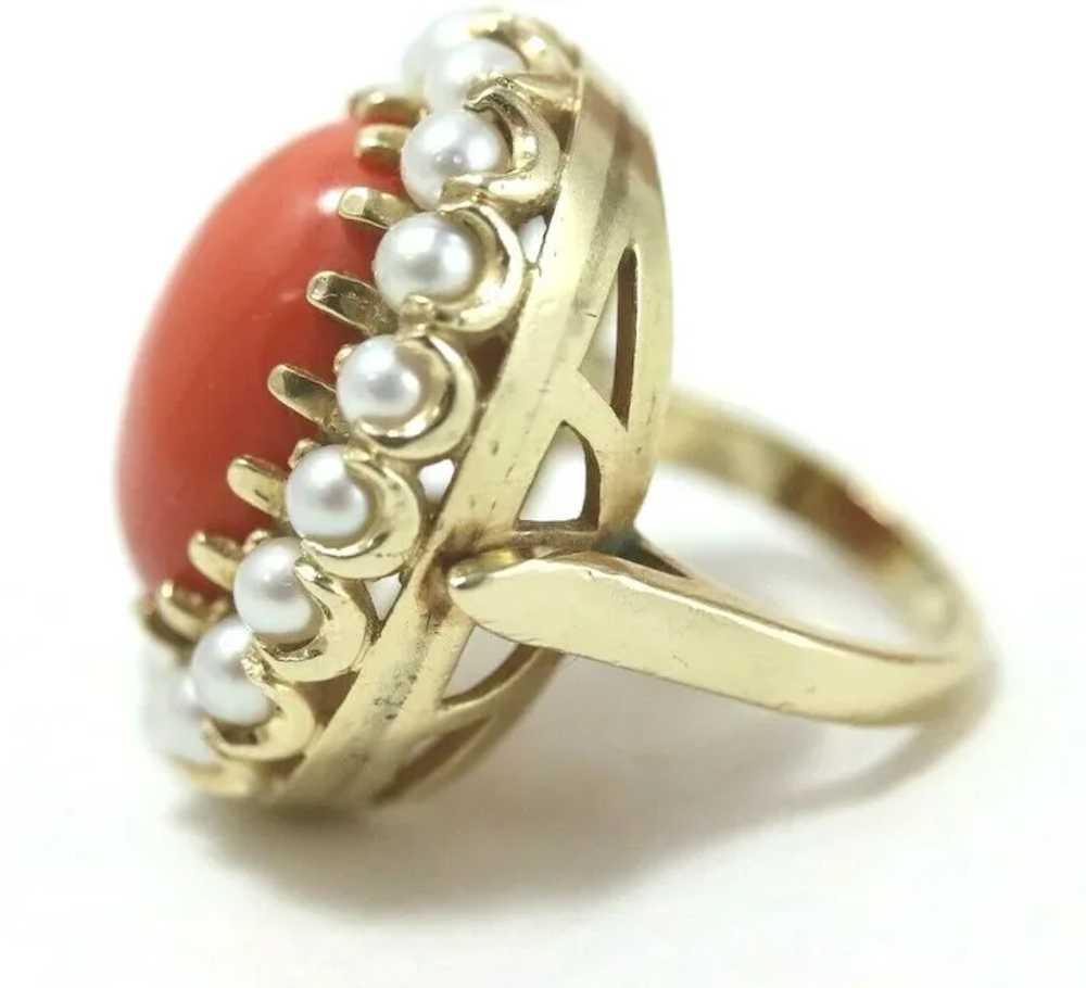 Antique 14k Yellow Gold Natural Coral Cocktail Ri… - image 4