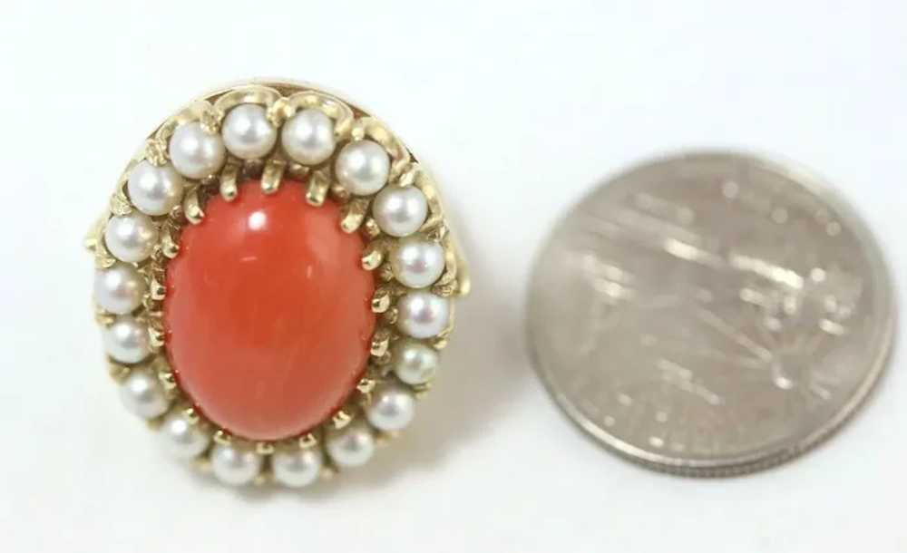 Antique 14k Yellow Gold Natural Coral Cocktail Ri… - image 5