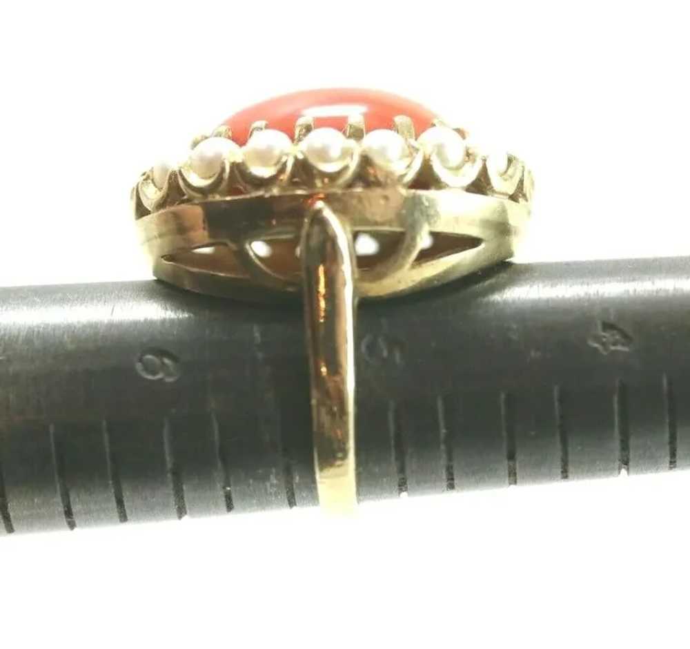 Antique 14k Yellow Gold Natural Coral Cocktail Ri… - image 7