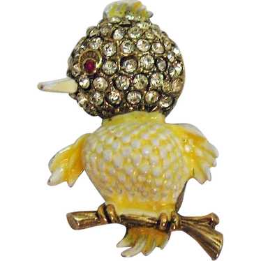 Adorable Vintage Yellow Rhinestone Enameled Figura