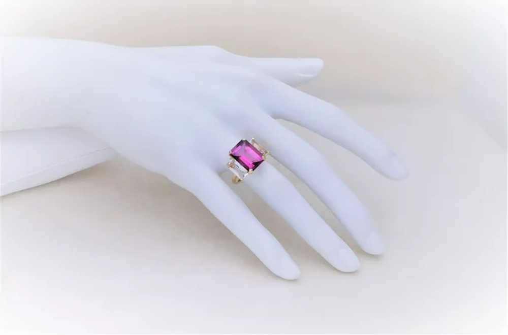 Vintage Dark Pink and White Topaz Three Stone Ring - image 10