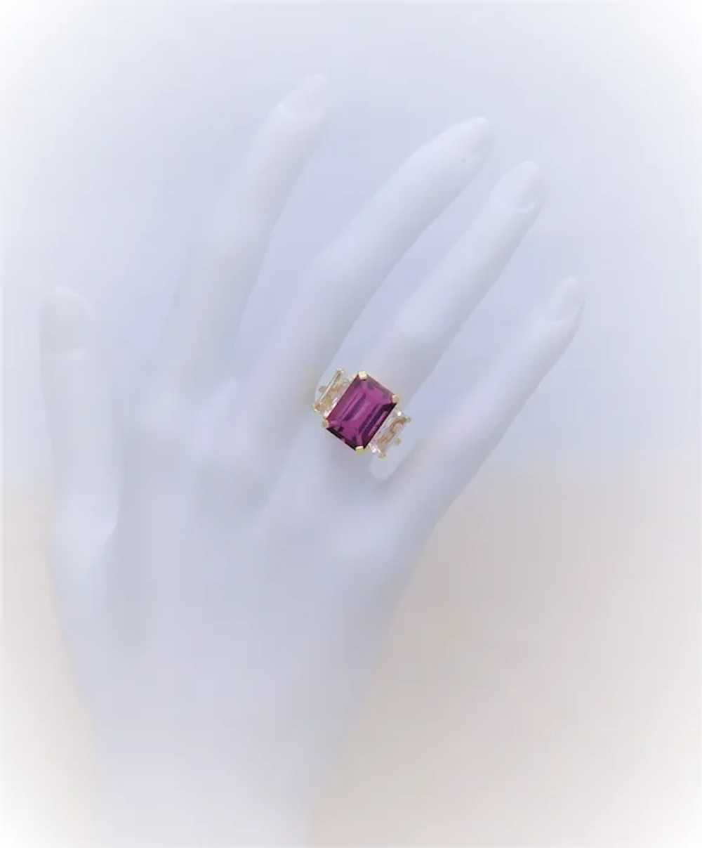 Vintage Dark Pink and White Topaz Three Stone Ring - image 9