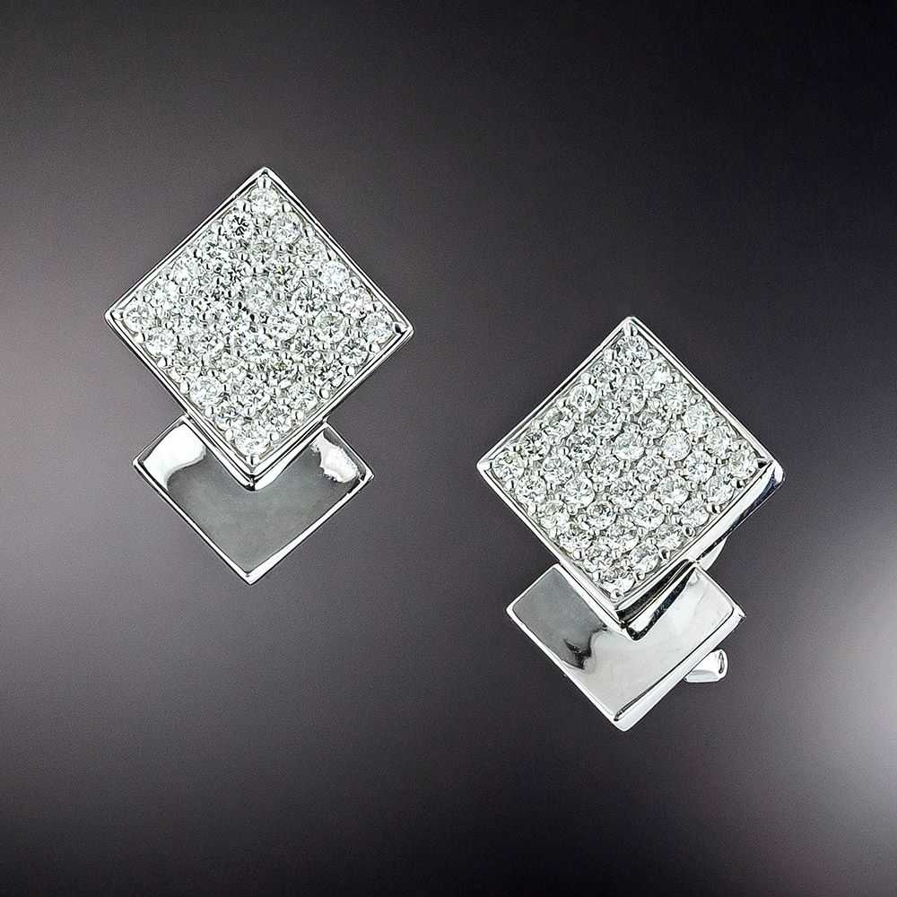 Estate Geometric Pavé Diamond Earrings - image 1