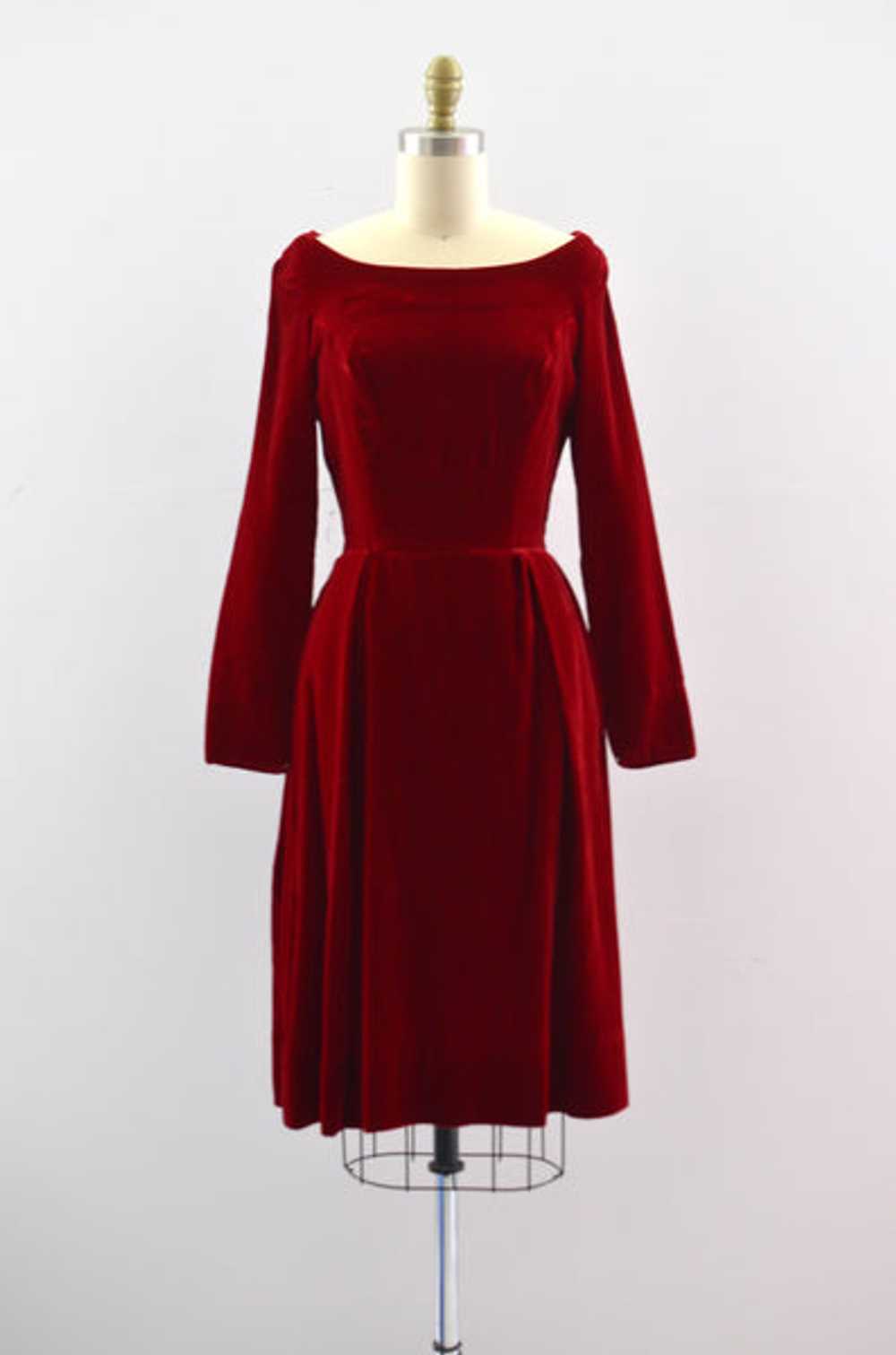 50's Red Velvet Dress - image 1