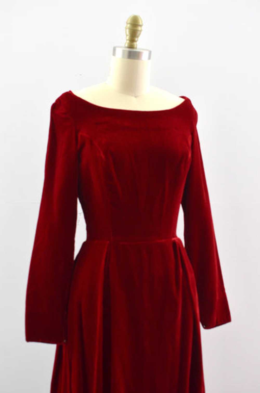 50's Red Velvet Dress - image 2