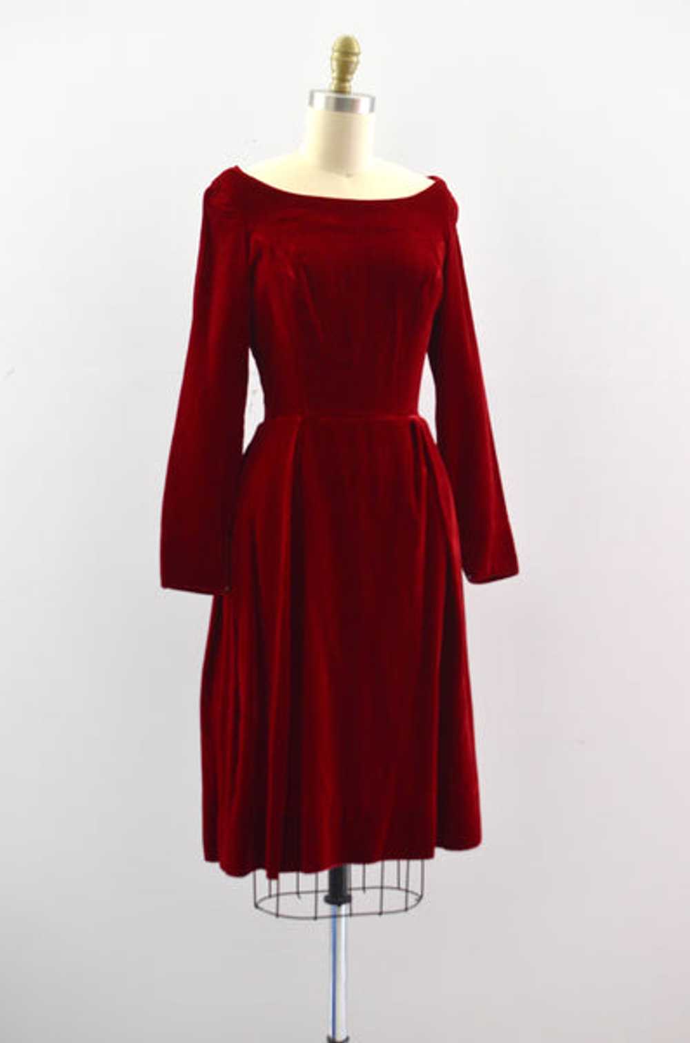 50's Red Velvet Dress - image 4