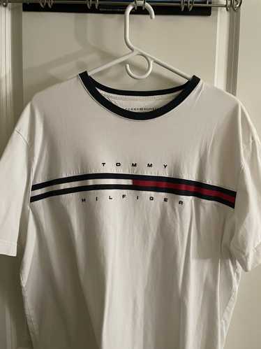 vintage tommy hilfiger t shirt big flag logo signature 90s