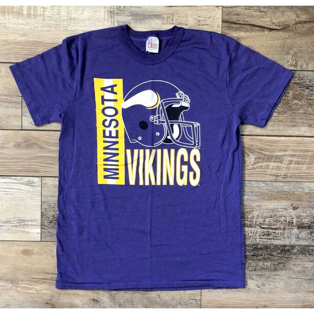 workingclassrebel Vintage Minnesota Vikings NFL Football T Shirt by Garan Made in USA Script and Helmet New with Tags !!